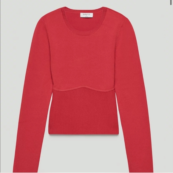 Aritzia Tops - BABATON EMPIRE WAIST RED SCULPT KNIT LONG SLEEVE CREW NECK CORSET TOP